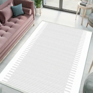 Milano Halı Kaymaz Tabanlı Dekoratif Halı Yıkanabilir Dot Tabanlı SD-316 Beyaz