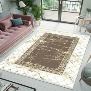 Milano Halı Kaymaz Tabanlı Dekoratif Halı Yıkanabilir Dot Tabanlı SD-438 Gold