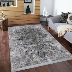 Milano Halı Kaymaz Tabanlı Dekoratif Halı Yıkanabilir Dot Tabanlı SD-827-Gri