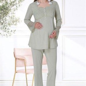 Mecit Yeşil Hamile Lohusa Pijama Takımı 5717